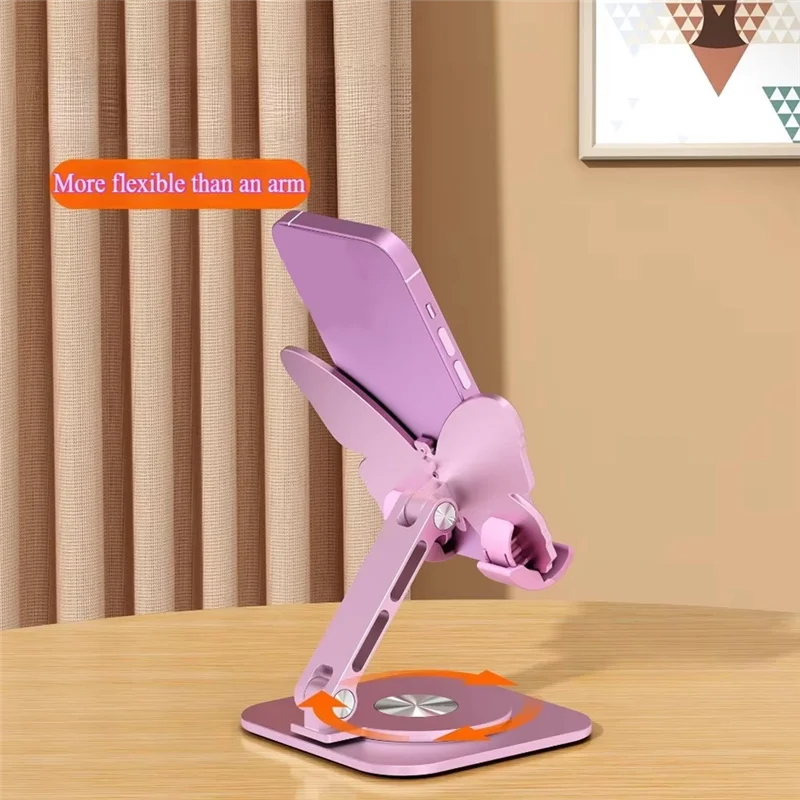 Aluminum Alloy Desk Phone Holder, Butterfly Folding Design, 360 Degree Rotating Adjustable For Devices Up To 8Inches-AAAE