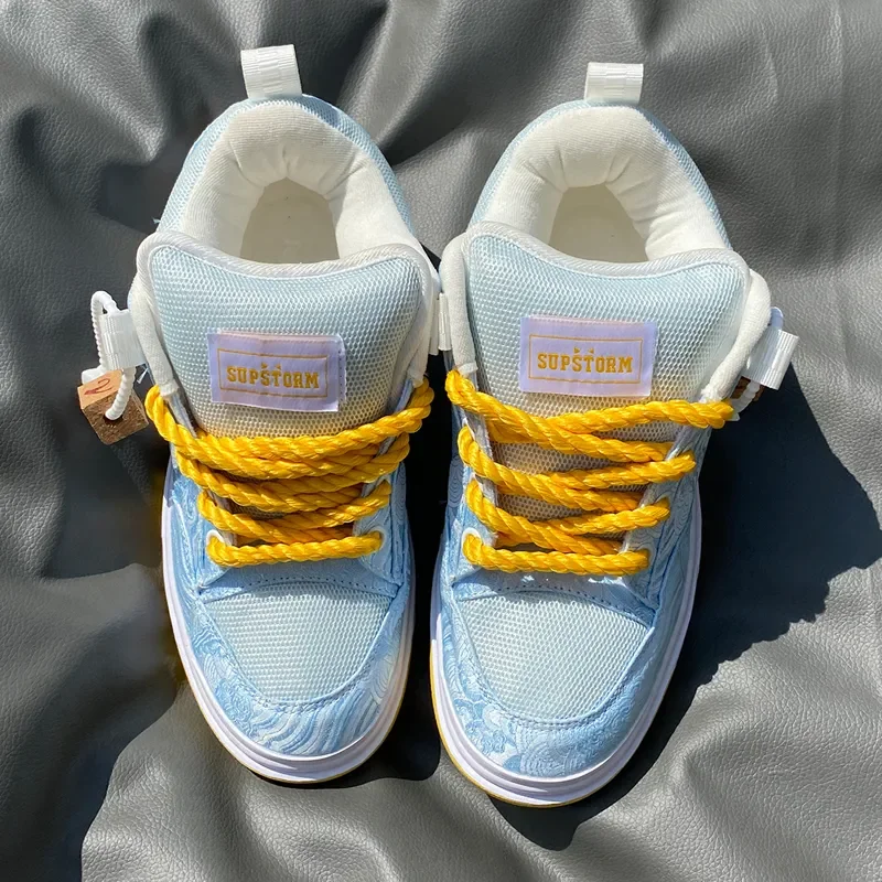 

Autumn and Winter Light Blue Thick-Tongue Loafers, Large Size Shoes, Embroidered Casual Shoes, Breathable, Comfortable, Non-Slip, Wear-Resistant, Casual Versatile Fashion Canvas Shoes, Couple's Sneakers for Men