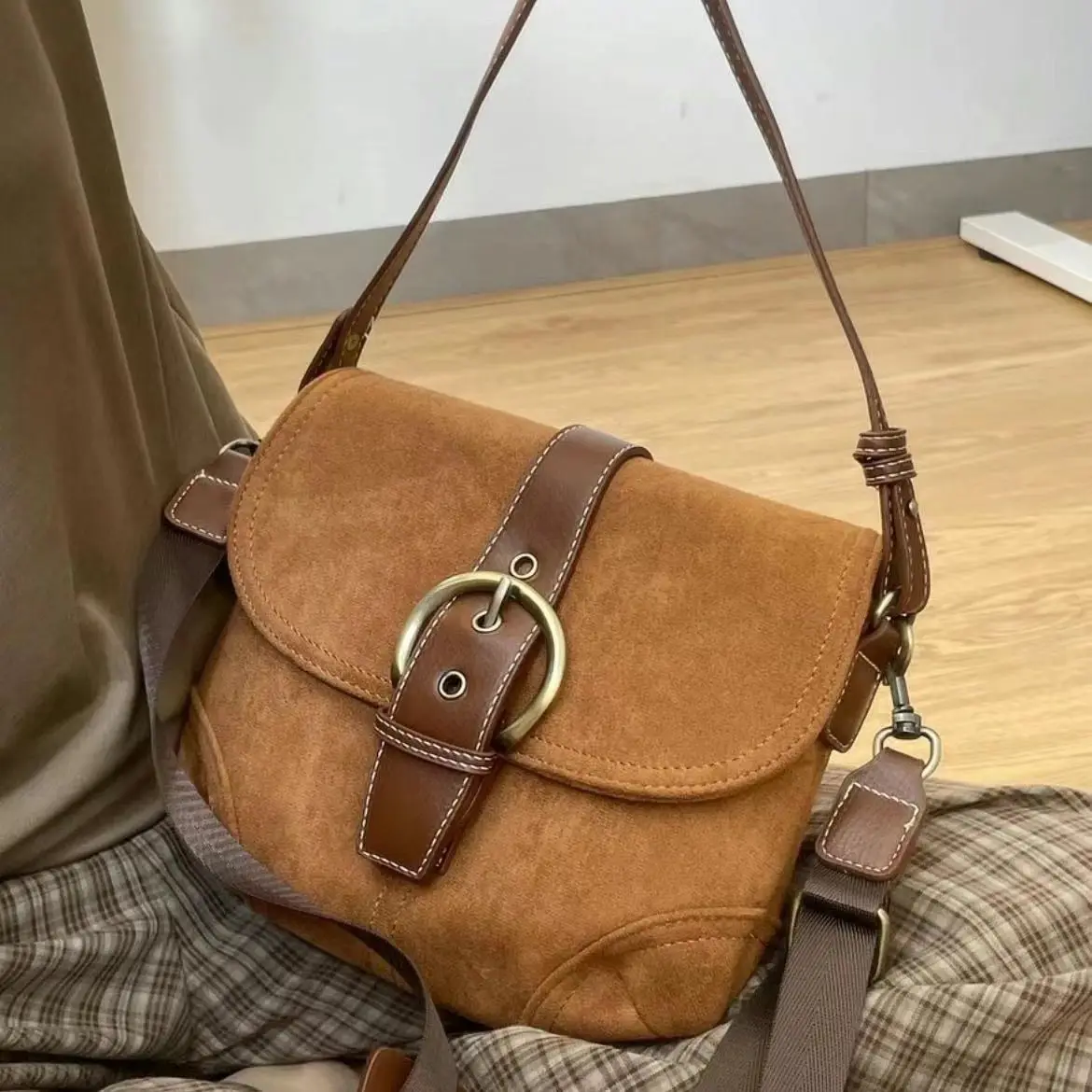 Miyagawa brązowa jedna torba okrakiem na ramię mała torba siodełko siodełko popularne modne proste damskie eleganckie torby Crossbody