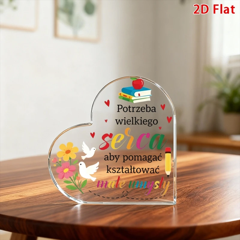 Potrzeba Wielkiego Serca Clear Heart Acrylic Sign, Sentimental Thank‑You Gift For Teacher Heart‑Shaped Acrylic Plaque For Educator, Polish Inspirational Quote Desk Home Decoration