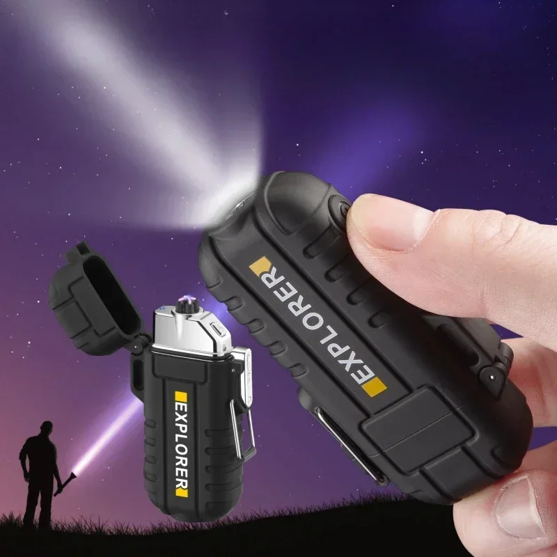 2026 New TYPE-C Rechargeable Double Arc with Light Cigarette Lighter Waterproof Portable Field Outdoor Camping Arc Lighter