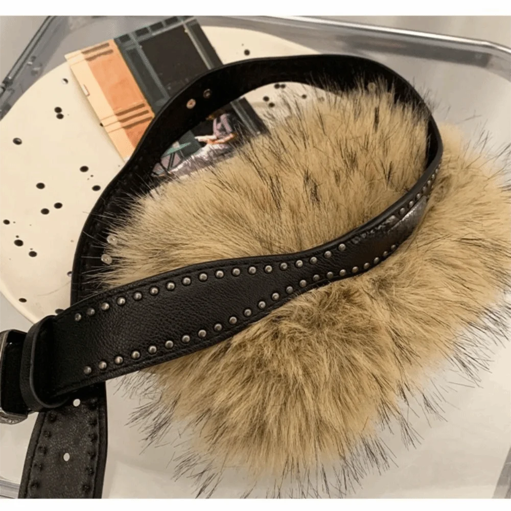 الرجعية العصرية تصميم فو الفراء أحزمة فاسق Y2K برشام حزام كل مباراة فروي الربط حزام أزياء المرأة #5