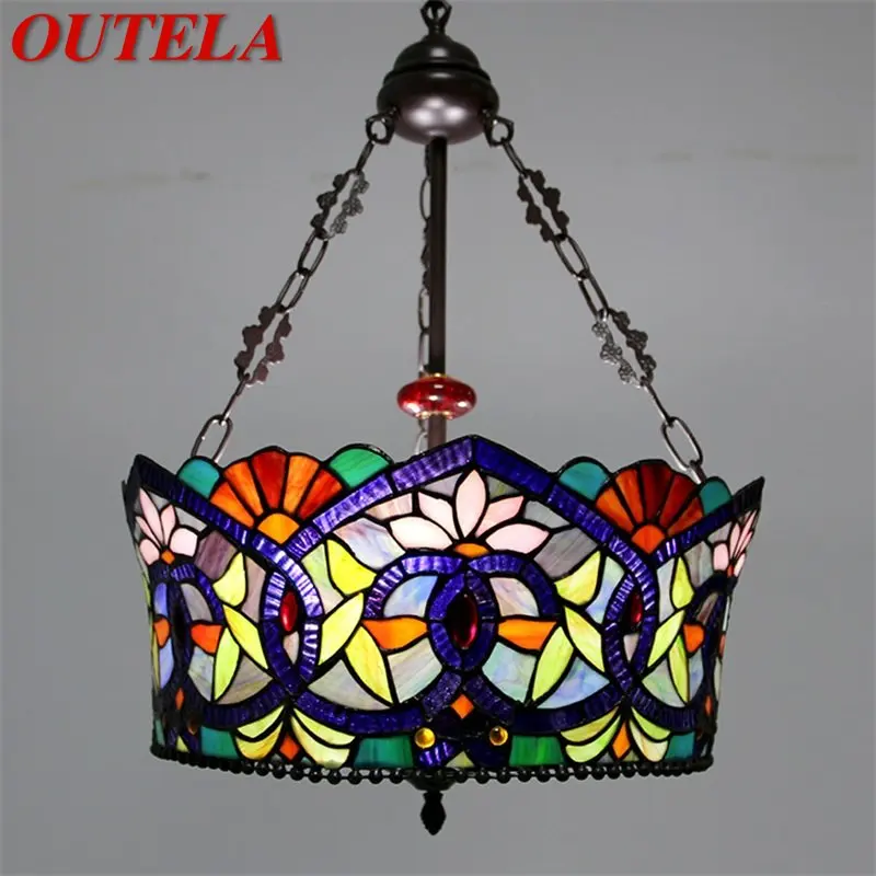 OUTELA Tiffany Pendant Lamp LED Creative Color Glass Vintage Hanging Light Decor for Home Dining Room Bedroom Hotel