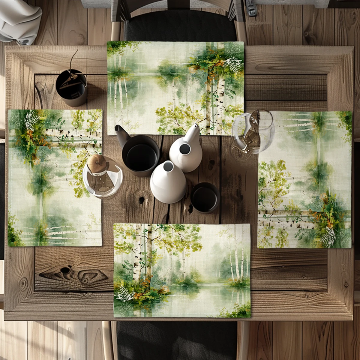 Retro Circular Pattern Polyester Placemats & Coasters - Stylish Table Linens for Home Dining, Kitchen and Daily Use