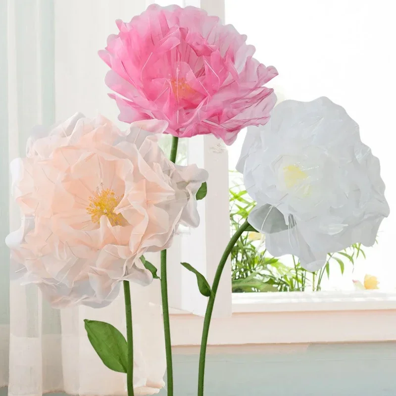 DIA 75CM Artificial Mesh Red Yarn Flower Peony Peony Big Flower Wedding Decoration Stage Window Decorations