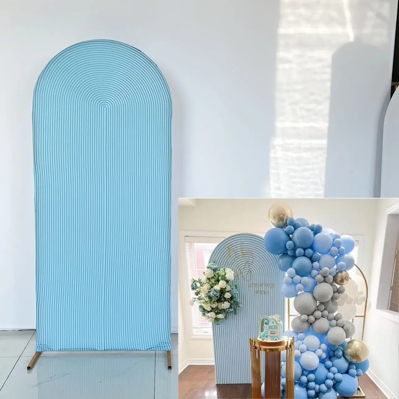 Blue Gypsum Line Arch Backdrop Covers for Parties, Arched Panels Wedding Birthday and Baby Shower Party Decoration Props