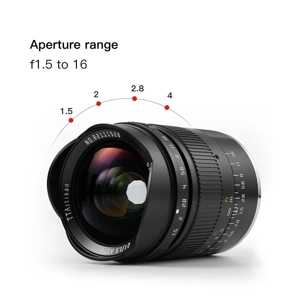 عدسة تركيز يدوية TTAartisan 21 مم F1.5 كاملة الشهرة بفتحة كبيرة لـ E-Mount A7/A7II(A7M2)/A7III(A7M3)/A7R/A7RII(A7RM2)/A7RIII