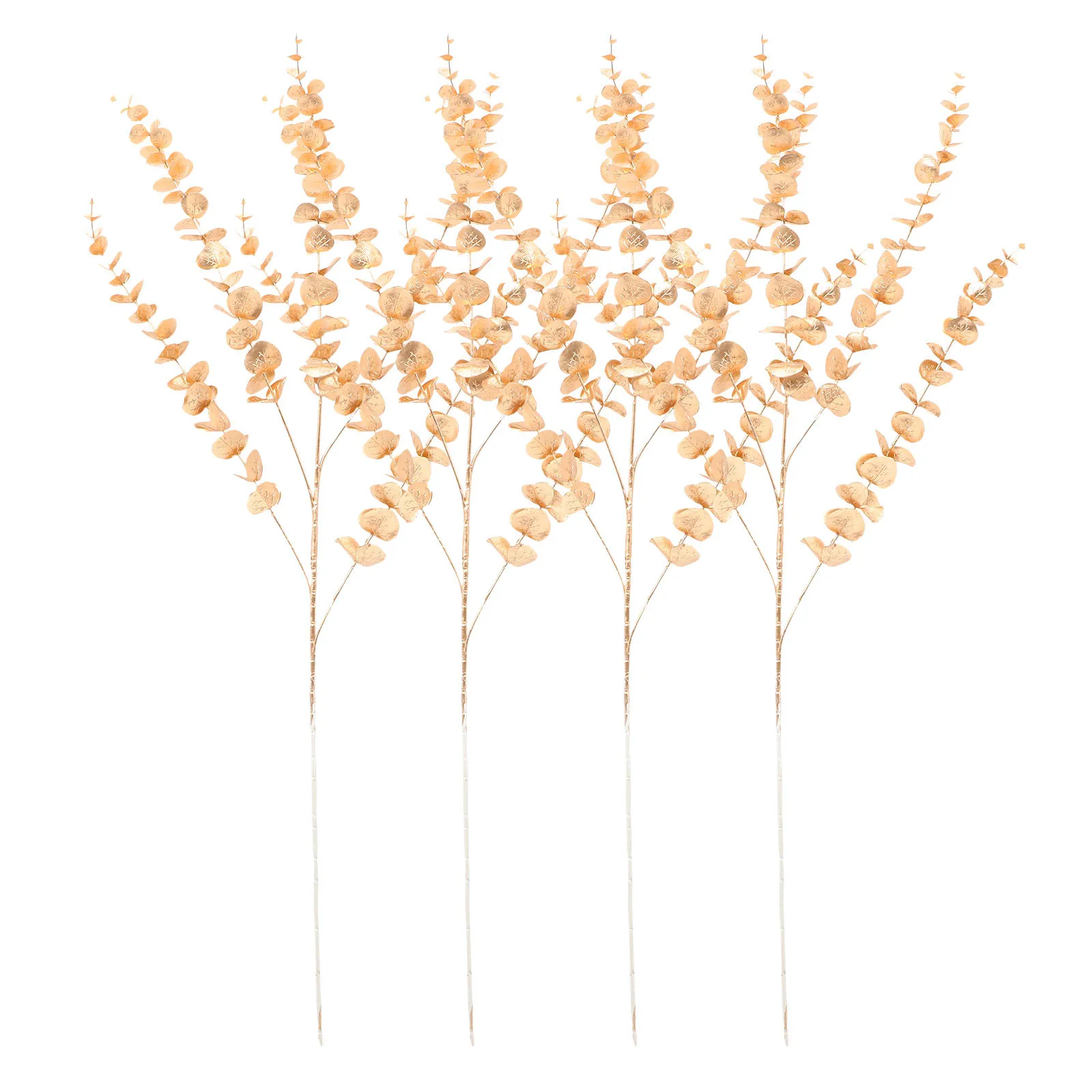

4pcs Golden Eucalyptus Stem Artificial Leaves Faux Branches For Home Decor Wedding Party Decoration Vase Filler Plants