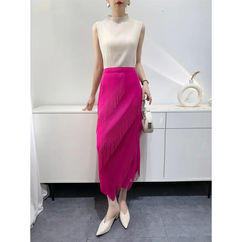 MIYAKE New style tassel pleated skirt for spring and summer comfortable casual slim fit fashionable and versatile [B-000]