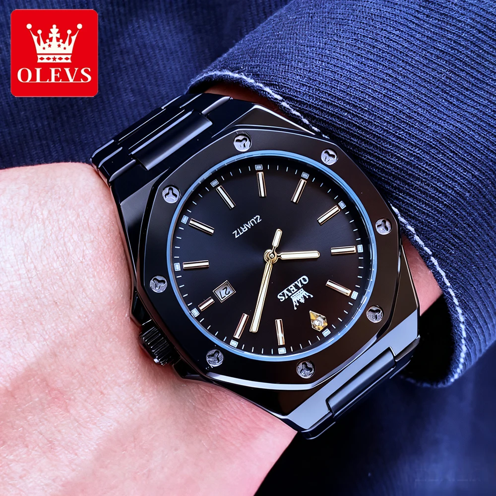 OLEVS Orologi da uomo delle migliori marche Orologio da polso al quarzo originale in acciaio pregiato moda classica per uomo Abito con data luminosa impermeabile 3613