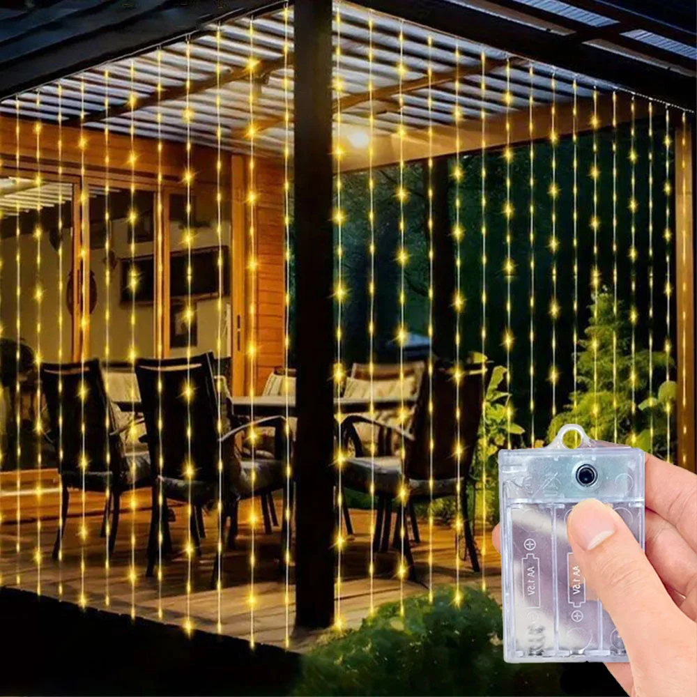 1pc 6x3/3x3/3x2/3x1m Battery LED Curtain String Lights Bedroom Christmas Garland Fairy Wedding Party Home Decoration Lighting