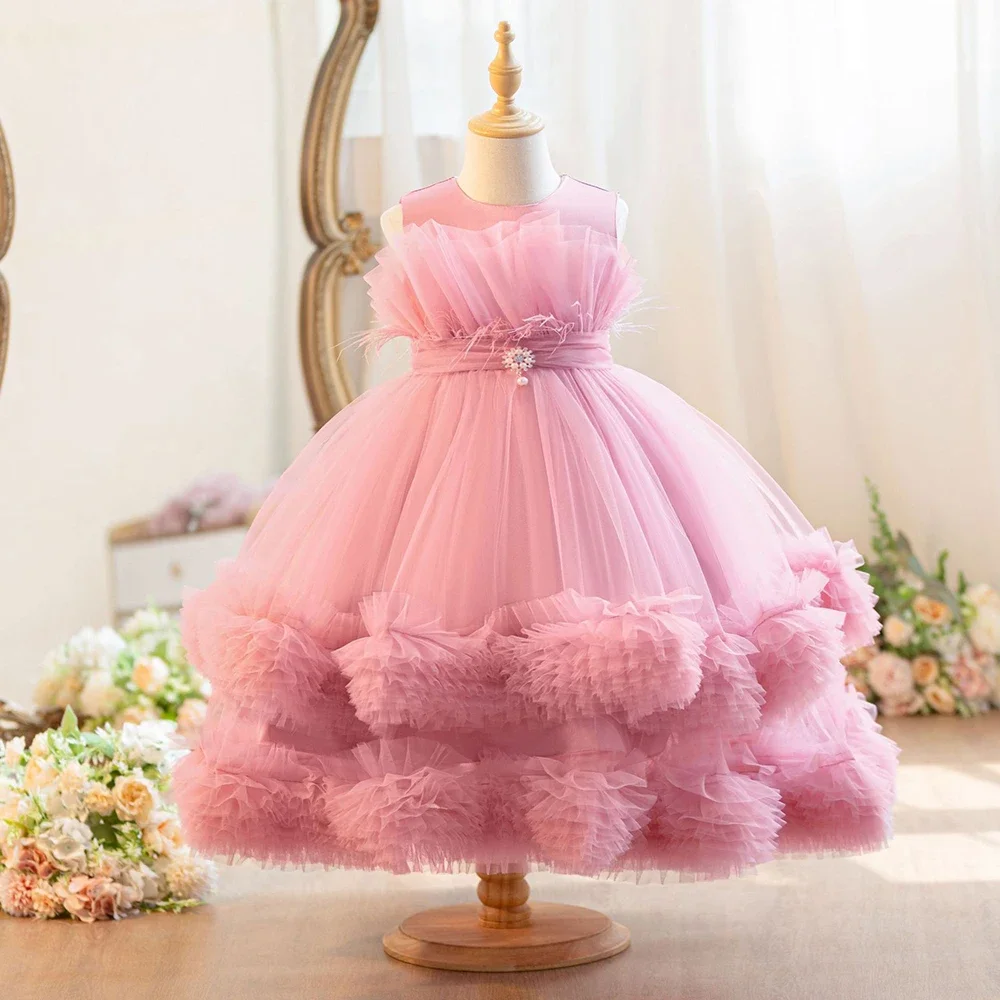 Fashion Girls Party Dresses Wedding Birthday Tutu Princess Dress for Kids Graduation Baby Pageant Bridesmaid Costume