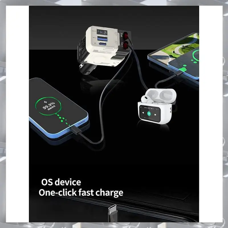 حار بيع-4 في 1 قابل للسحب سيارة شاحن سريع USB نوع C كابل آيفون هواوي سامسونج الحبل ولاعة السجائر محول D QC3.