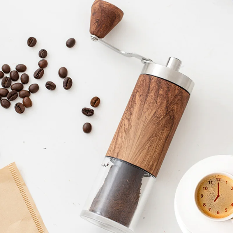 Manual Coffee Bean Grinder Portable Wood Grain Stainless Steel Crank Hand Handheld Coffee Grinder Kitchen Tool Coffee Grinder