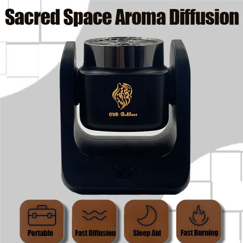 B23B Bakhoor Aroma Diffuser Rotational Electric Incense Burner Rechargeable Incense Holder For Car Home