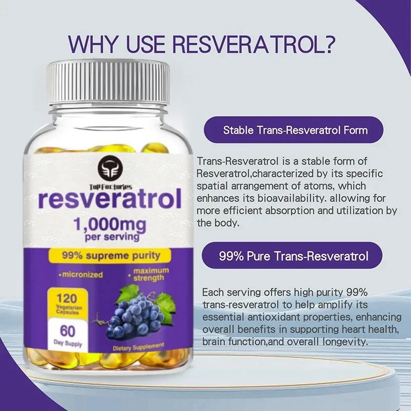 

Resveratrol 1000mg Is A Powerful Antioxidant And Trans Resveratrol That Promotes Anti-aging And Provides Cardiovascular Support