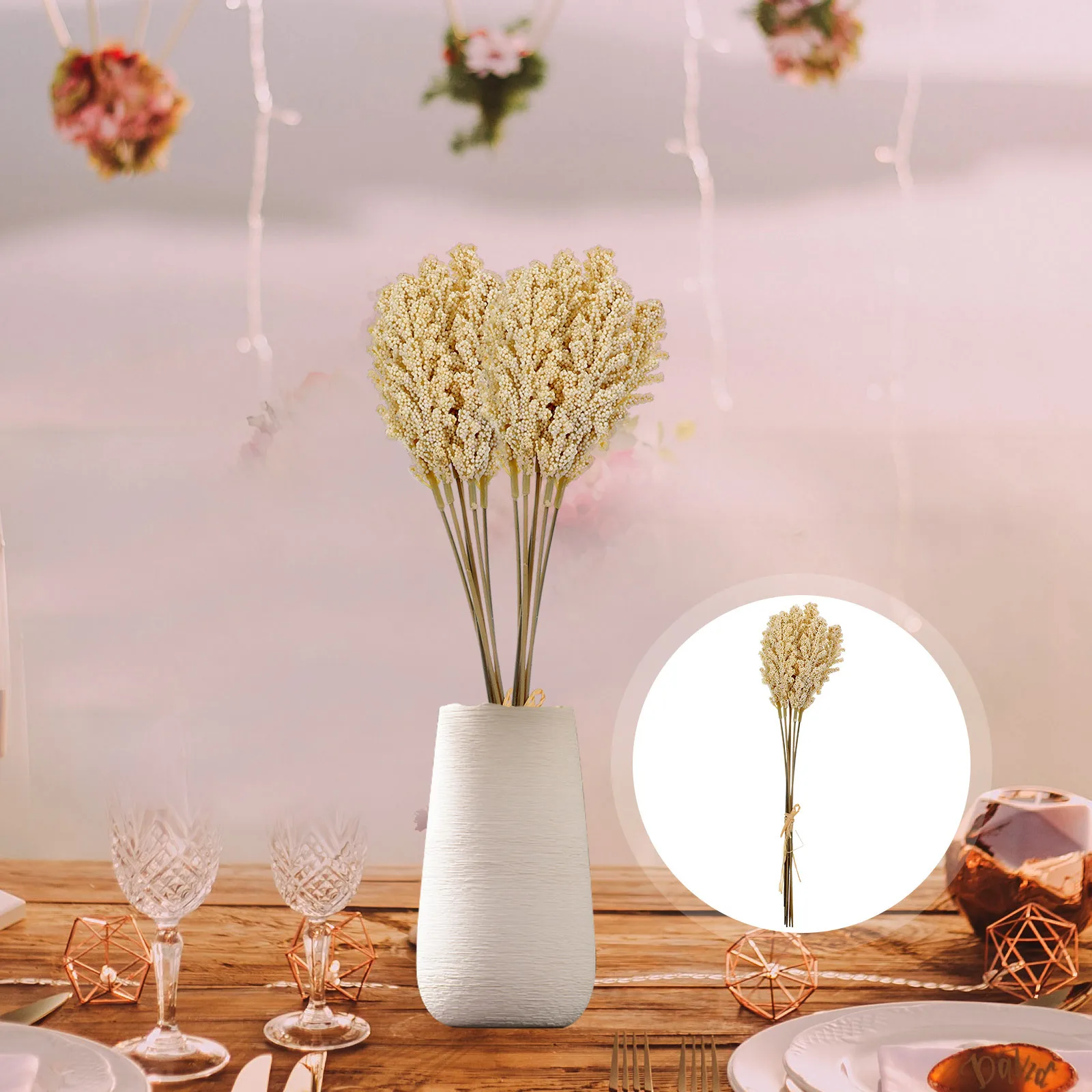 

2 Bouquet White Simulation Grain Flowers Artificial Wheat Stems Realistic Lifelike Decor for Home Wedding Centerpiece Vase