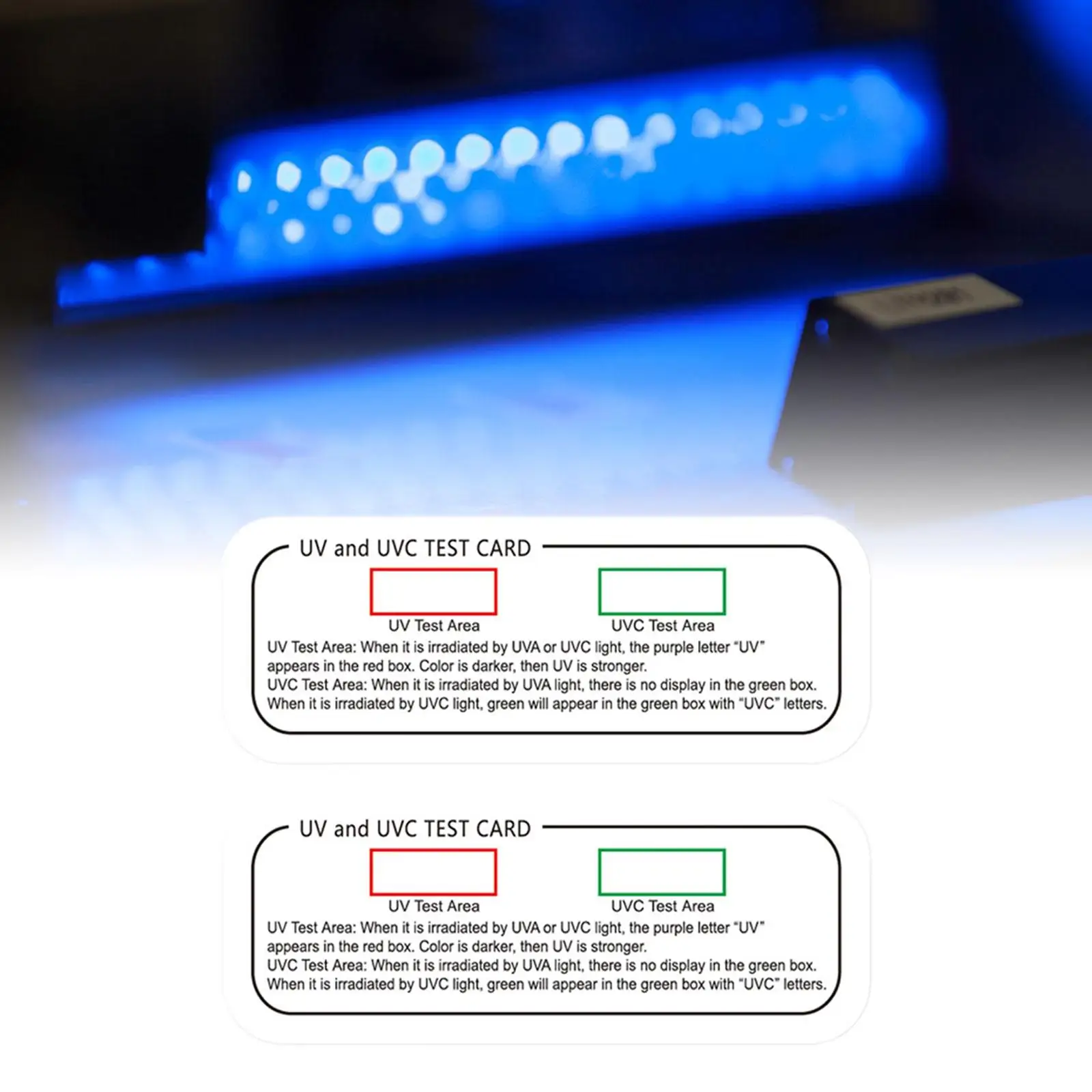 Cartes d'indicateur UVC réutilisables pour la maison, bandes de test, PVC, lumière, 2 pièces