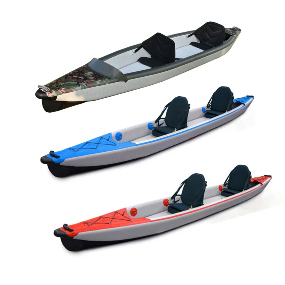 Drop Stitch Inflatable Kayak, 2 Person Double Seats, High Pressure PVC Floor, with Aluminum Paddles, for Lake River Canoe Boat