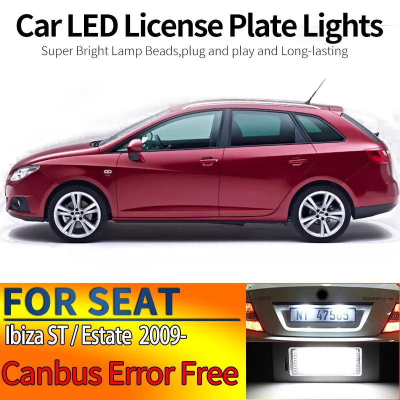 2 Stück Canbus Fehlerfreie LED-Kennzeichenbeleuchtung Weiß 12V für Seat Ibiza ST/Estate 2009-aufwärts Auto-Styling Plug & Play