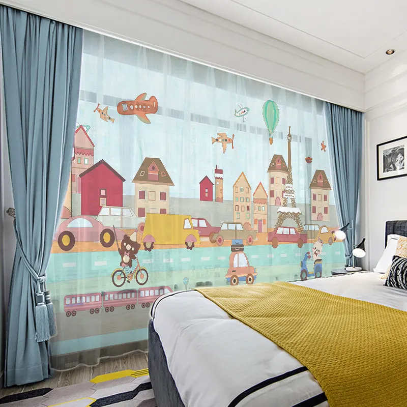 Modern 3D Cartoon Car Digital Printed Curtains for Boys' Bedroom Nordic Semi-blackout Screen Curtains for Kids Children' Room