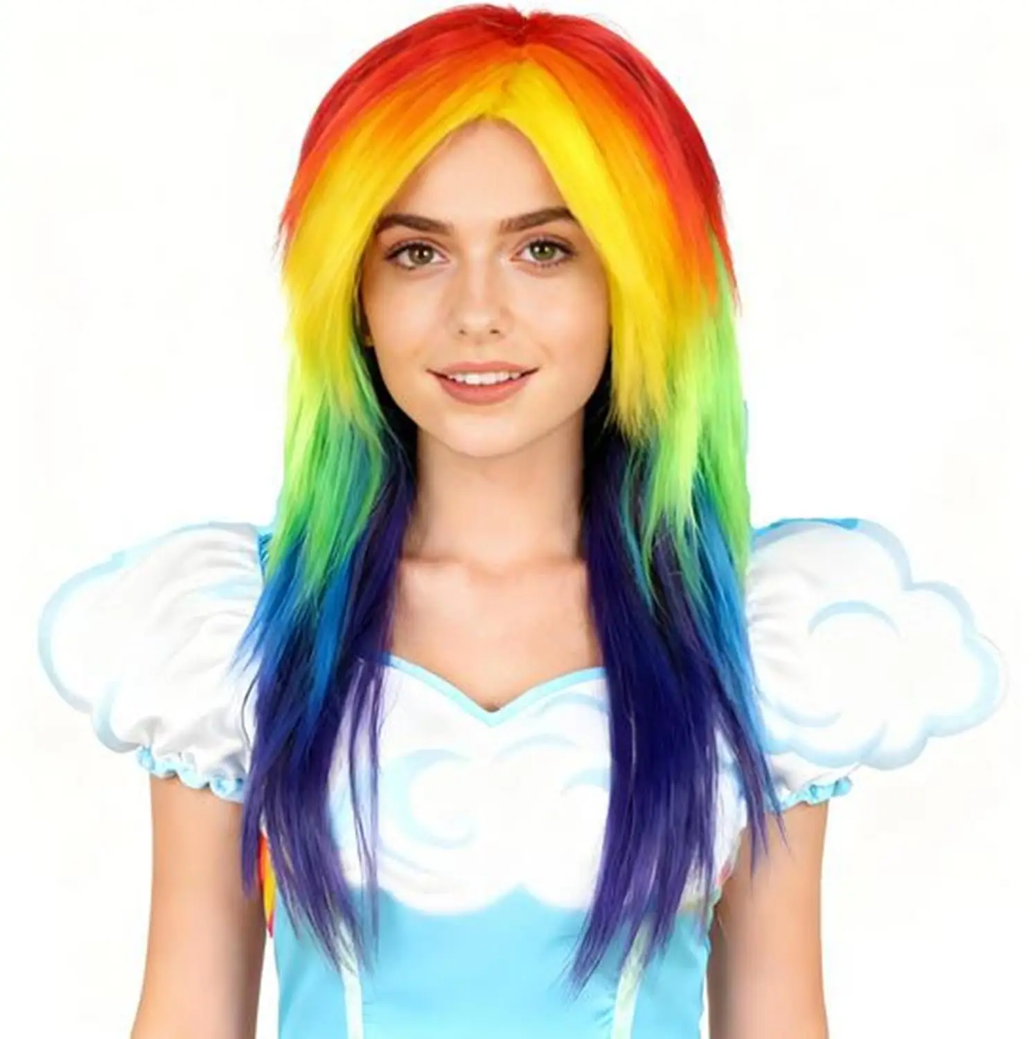 Dash Multi Colors Long Straight Rainbow Long Straight Colorful Pony Cosplay Costume Wig for Women Halloween