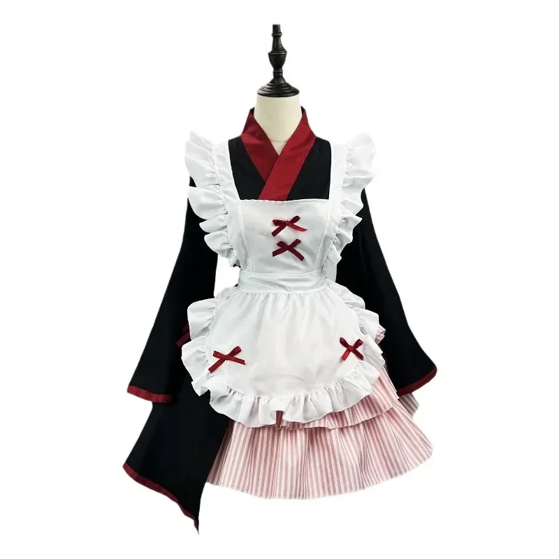 

2025 Japanese Style Maid Dress Anime Lolita Cosplayer Dress with Apron Kimono Women Long Sleeved Dress Carnival Cosplay Costume