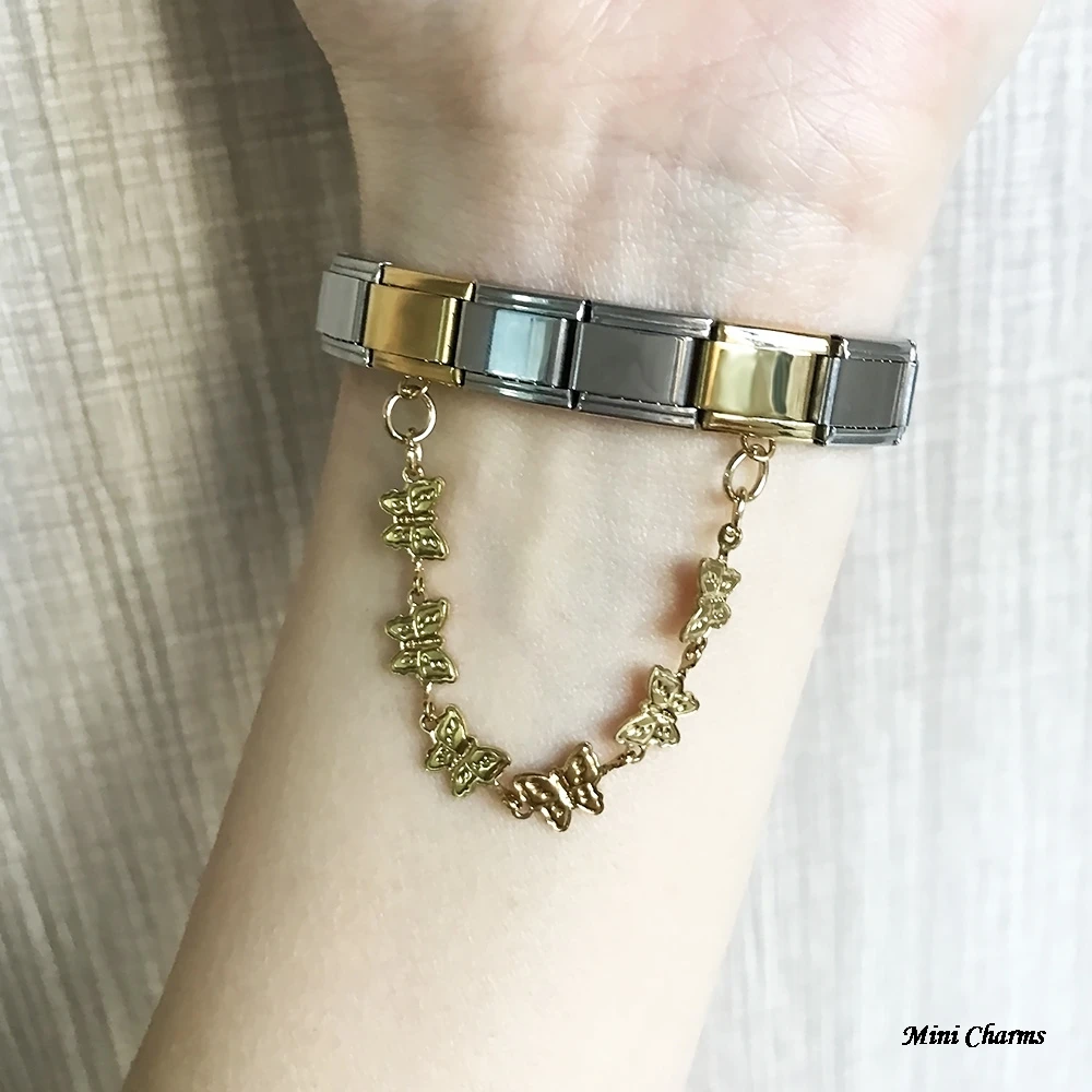 Damen Schmetterling Anhänger Kette Italienischer Charm Passend für 9mm Edelstahl Armband Mode DIY Perlen Schmuckherstellung – Detail 3