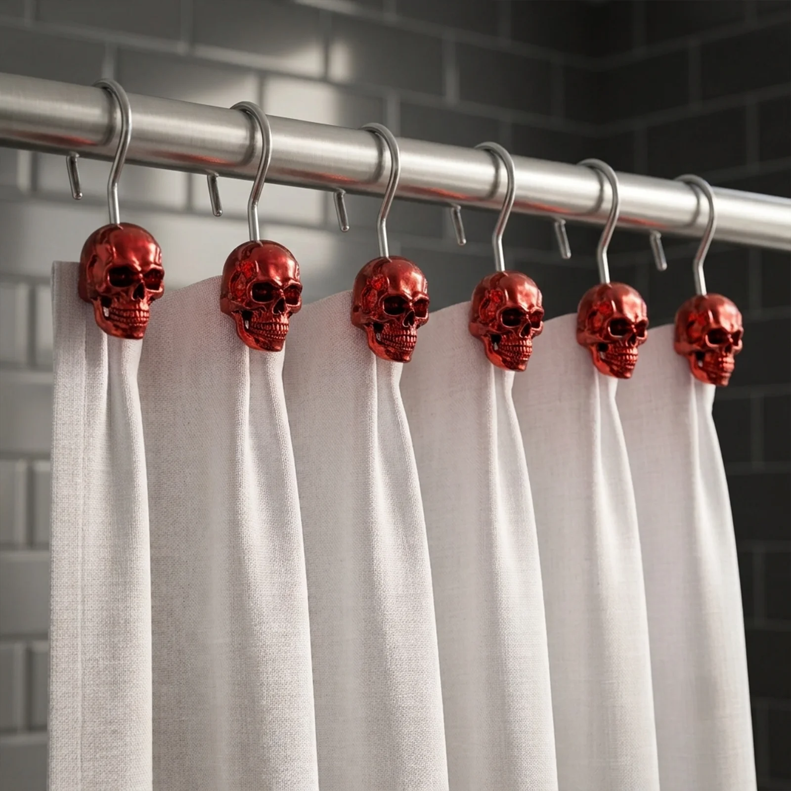 12Pcs Red Skull Shower Curtain - Gothic Skull Ring ulasan dan harga