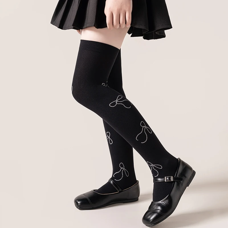 Girls Spring Summer Korean Style Cute Shiny Printed Velvet Mid Calf Socks Silky Soft Elastic Skin Friendly Breathable Stockings