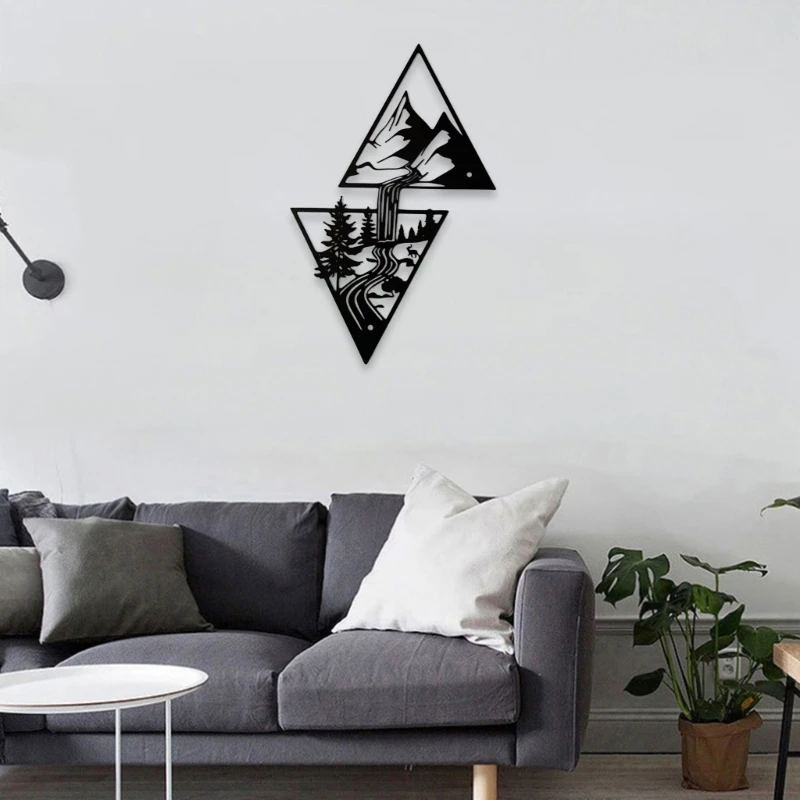 Minimalists Mountain and Waterfall Wall Decor Metal Wall Art Black Wall Signs