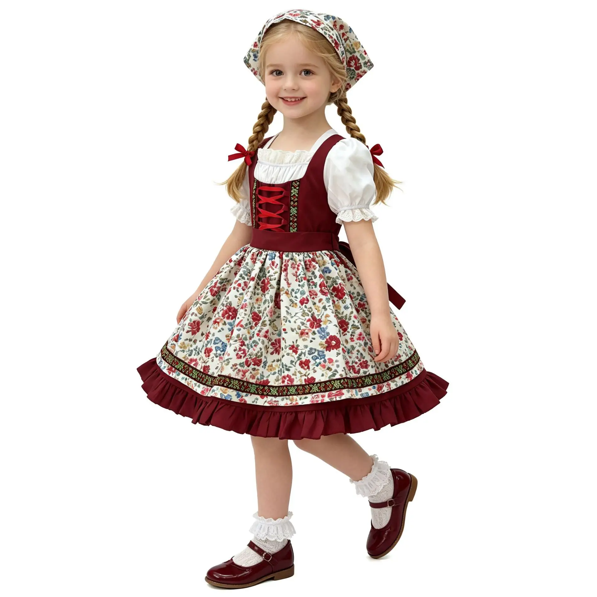Munich Beer Festival Children's Performance Costume Bavarian Dirndl Floral Dress Cross-Border Girls' Clothing Ethnic Stage Ou...