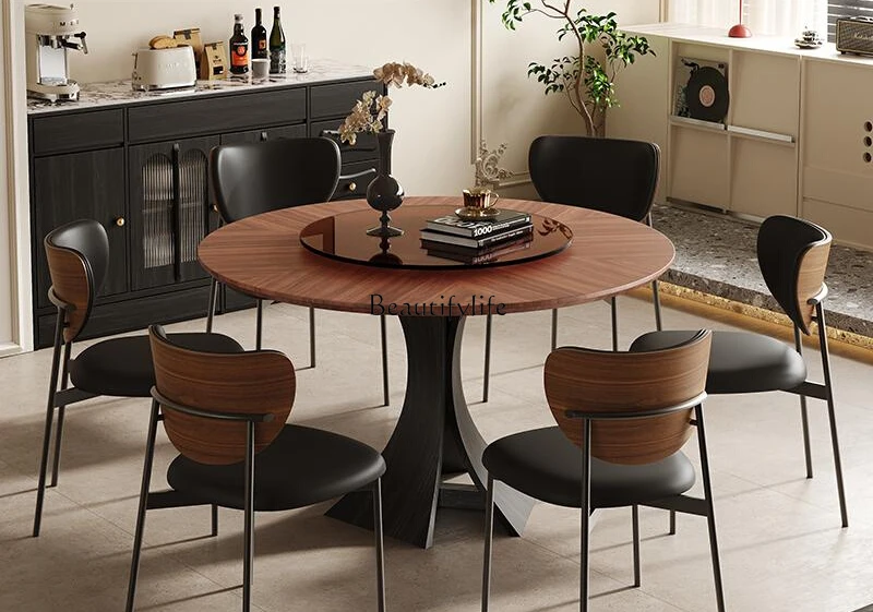 

French solid wood dining table medium antique log walnut color retro ash wood round dining table