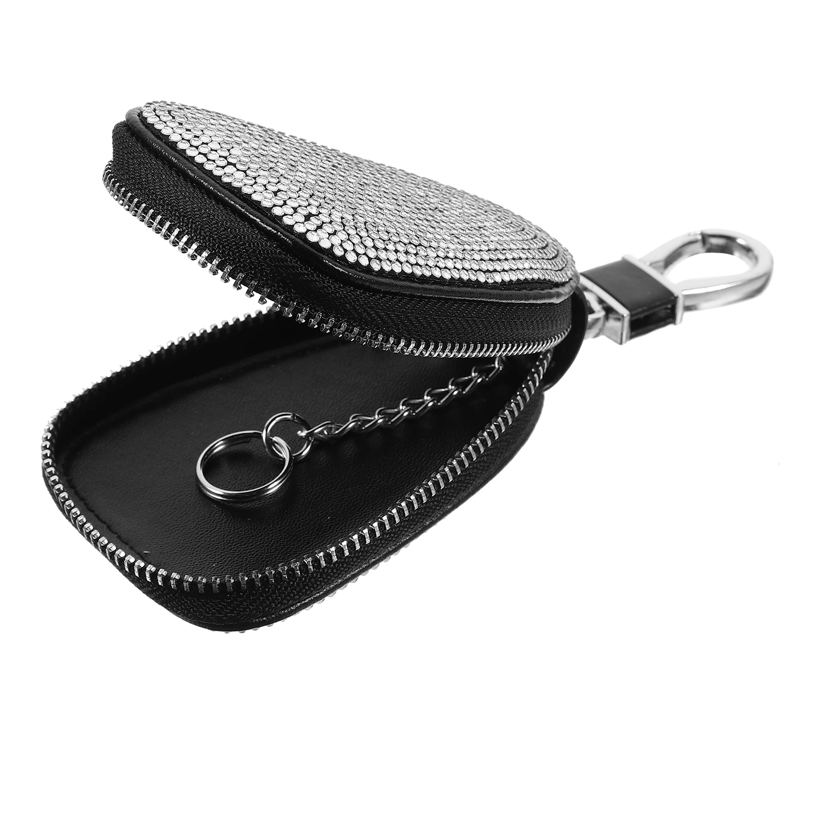 

Car Key Cover Remote Control Zipper Case Bag Storage Clip Keys Holder Pouch Rhinestone Inlay Soft Anti Scratch Wear