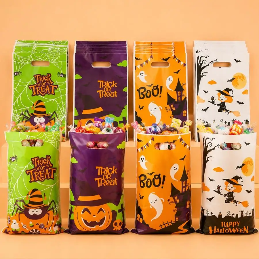60/100 Stück Halloween-Geschenktüten aus Kunststoff, Aufbewahrungsbeutel für Feiertagsbonbons, Verpackungsmaterial für Partygeschenke, Tischgeschenke XJM