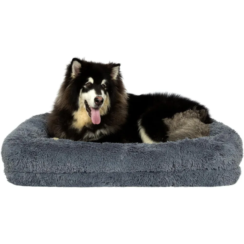 

2 in 1 Calming Dog Beds for X-Large Dogs, Dual Layer Orthopedic Egg Crate Foam & Memory Foam Faux Fur Shag Pet Mattress Warming