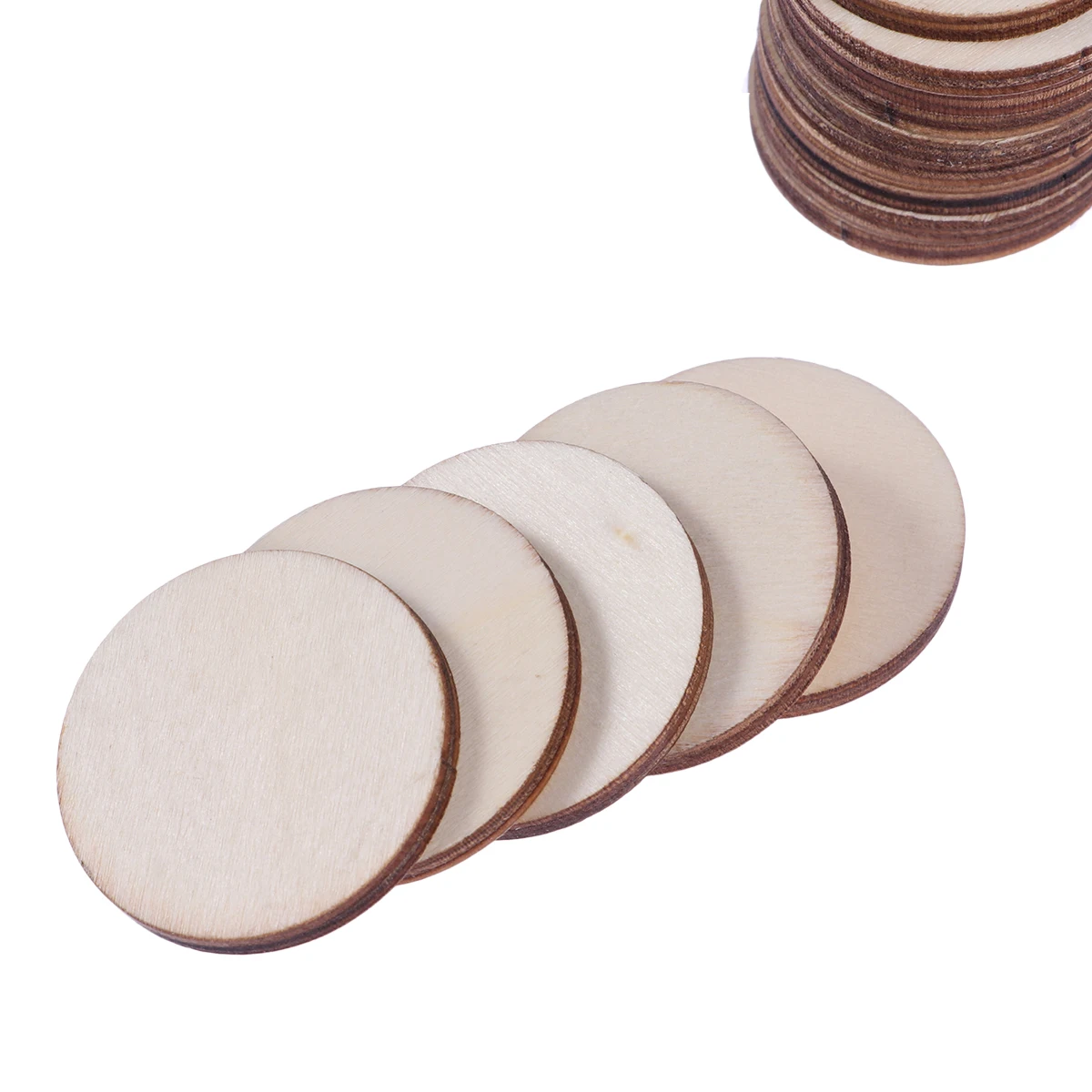 

100pcs Round Wooden Pieces Diy Craft Wood Pieces Sanded Smooth For Painting Decorating Staining Hangers Tags Embellishments