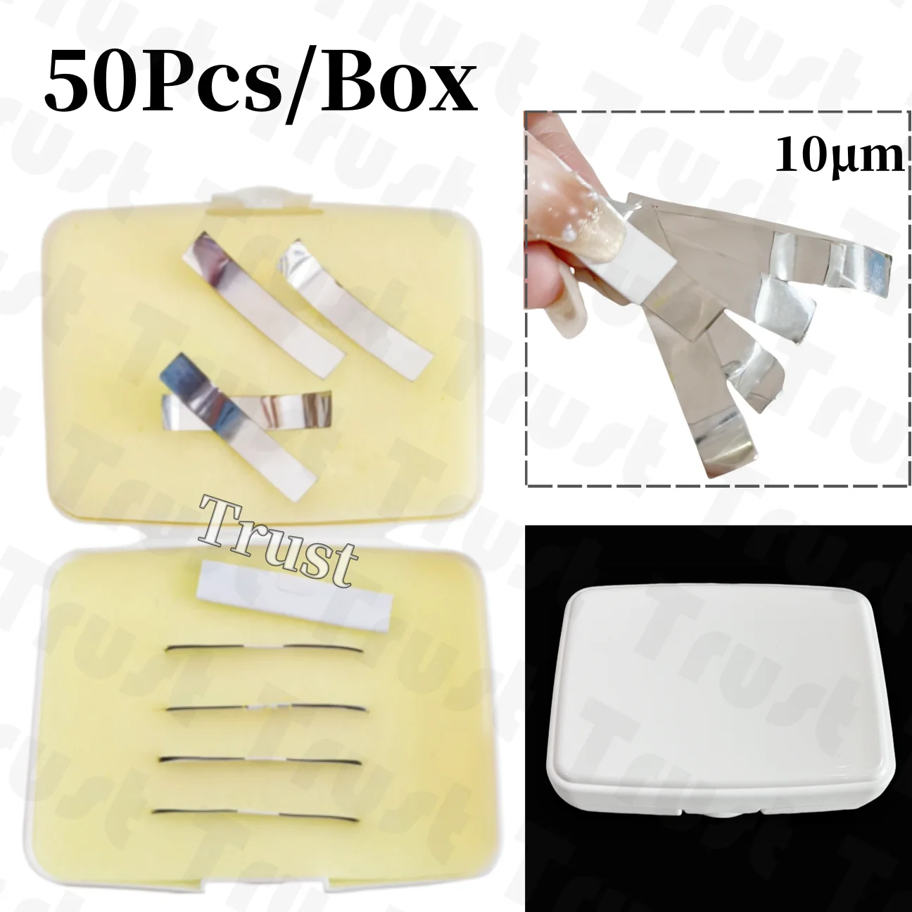 

50Pcs/Box Metallic Articulating Film Dental Strips Metal Shimstock Bite Films 10μm