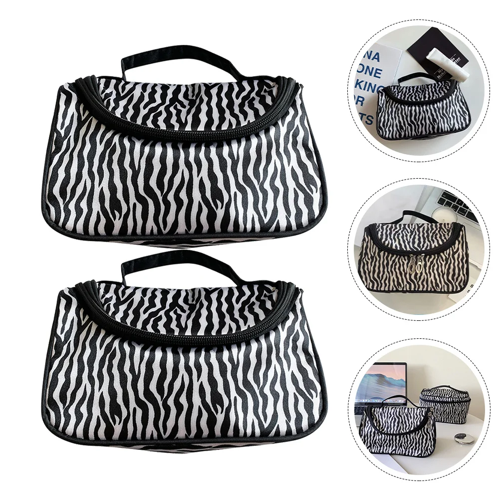 

2Pcs Zebra-Stripe Creative Makeup Bag Large Capacity Portable Travel Wash Bag Waterproof Cosmetics Organizer for Women