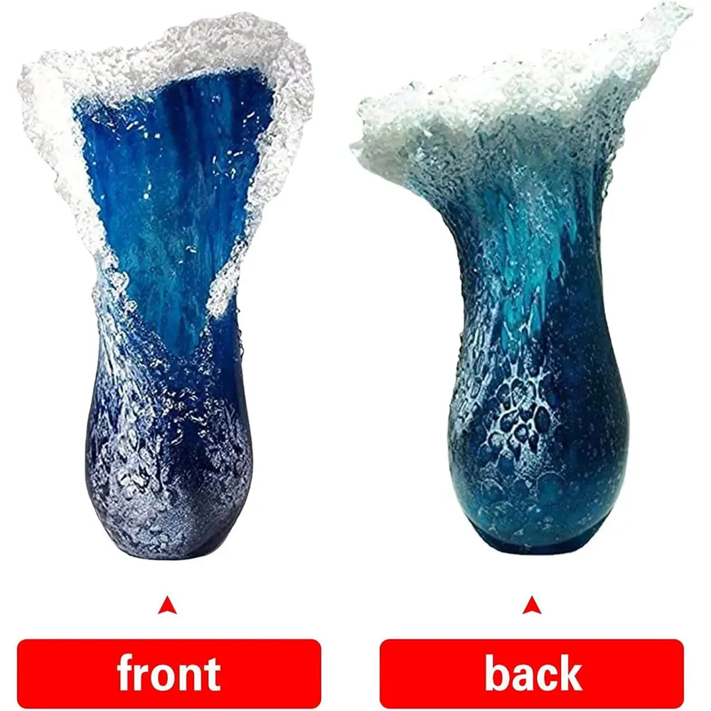 10/15cm Ocean Wave Vase Resin Craft Unique Simulation Majestic Blue Wavy Vase for Modern Nodic Style Home Living Room Decoration