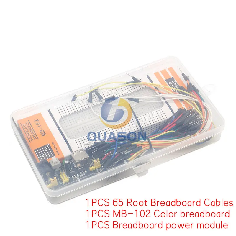 3.3V/5V MB102 Breadboard power module+MB-102 830 points Solderless Prototype Bread board kit +65 Flexible jumper wires