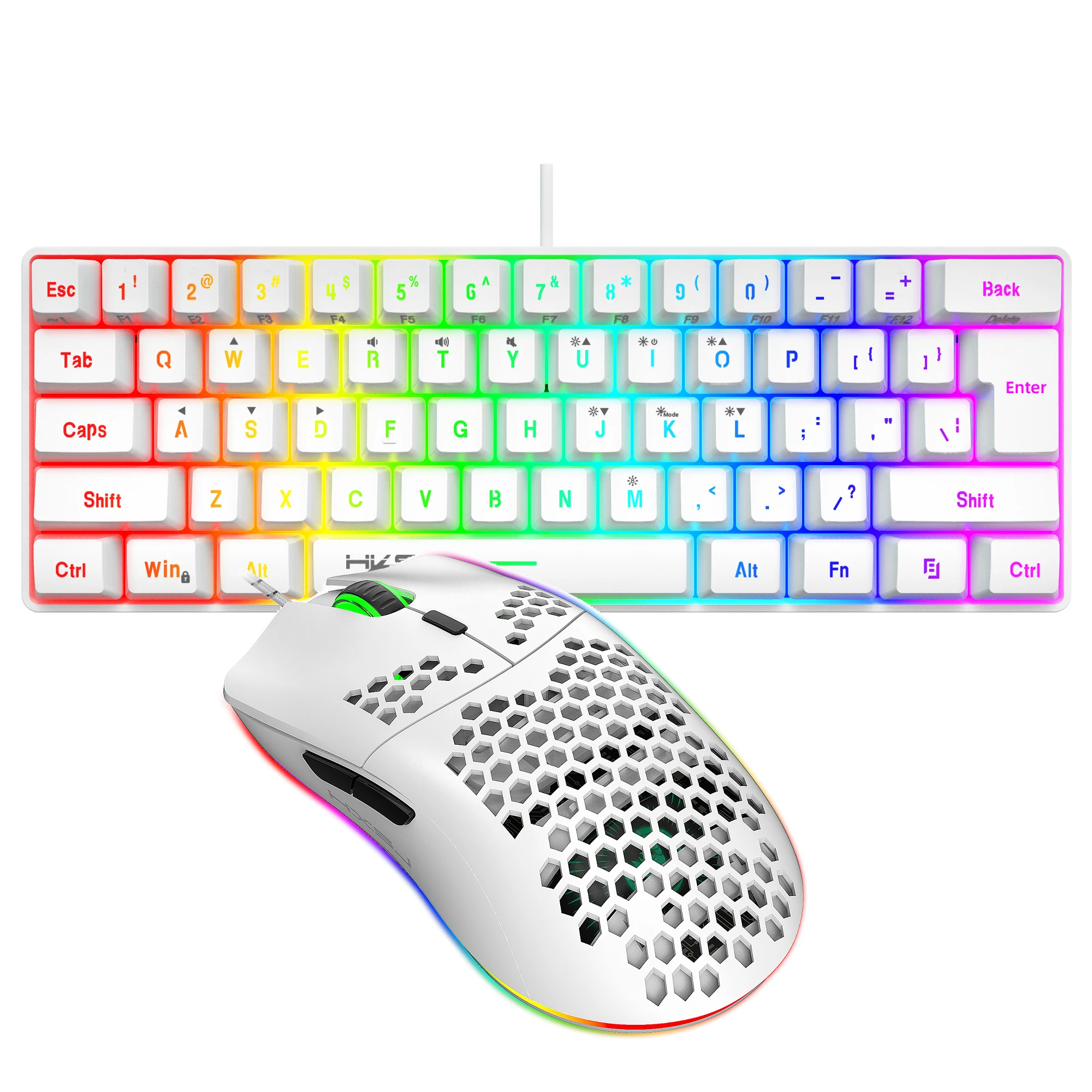 

Hot selling HXSJ 61 keys V700 RGB luminous mechanical feel keyboard and mouse combos gaming set for computer game