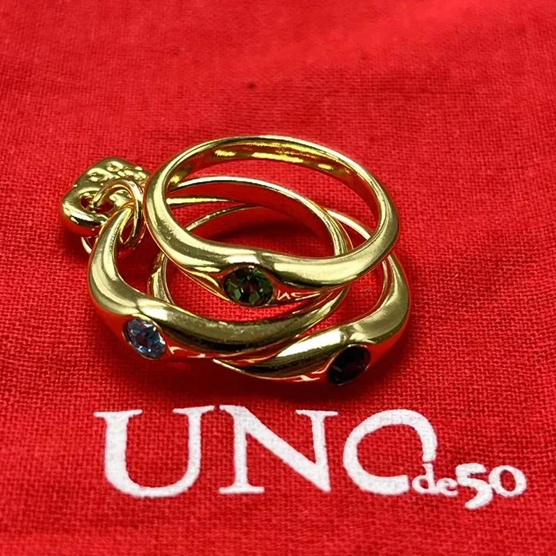 2023 UNode50 Europe and America High Quality Exquisite Three Ring Red Gem Women's Ring Holiday Jewelry Gift Bag