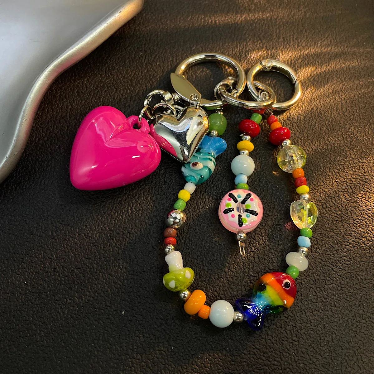 

Dopamine Love Little Fish Bead Phone Case Chain CCD Camera Keychain Hanger Anti Loss Hanger Rope Hanger