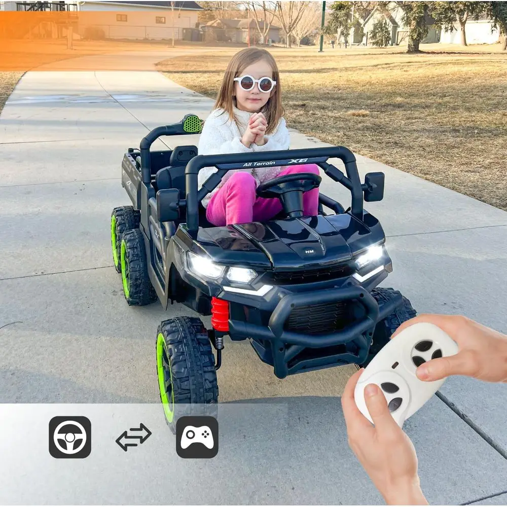 24V UTV 2-Sitzer-Muldenkipper mit Fernbedienung, elektrisches Muldenkipper, 4WD Power Ride on Truck Cars 6x6 Räder, Musik, Aufbewahrungsbox