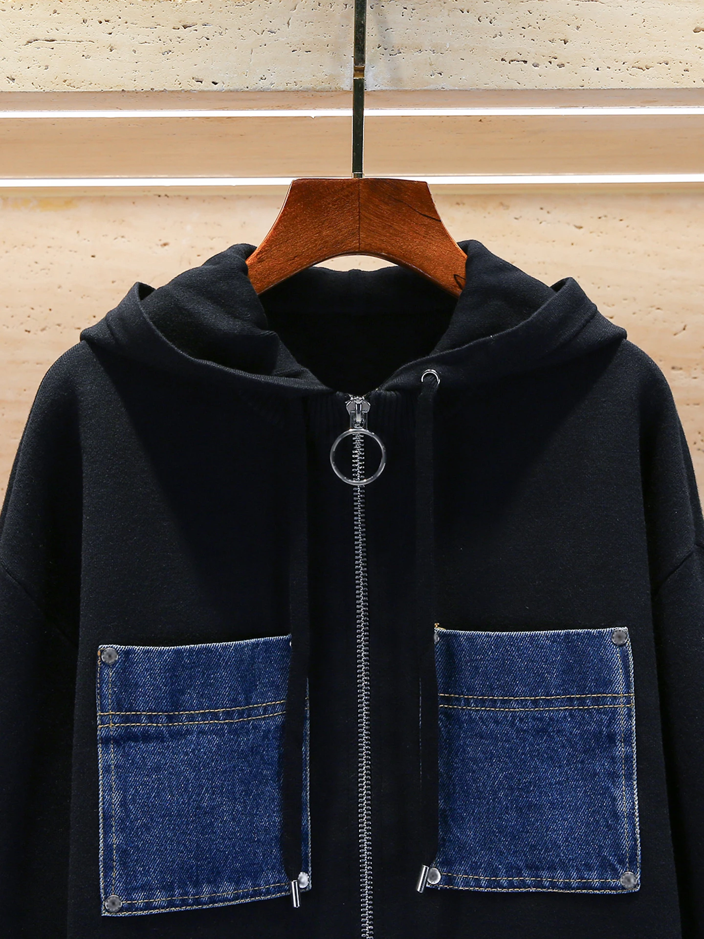 Jaqueta de Mole de Denim Tricotada Fena de Alta Qualidade com Bolsos Design de Outono Sensação S Estilo de Trabalho Pa...