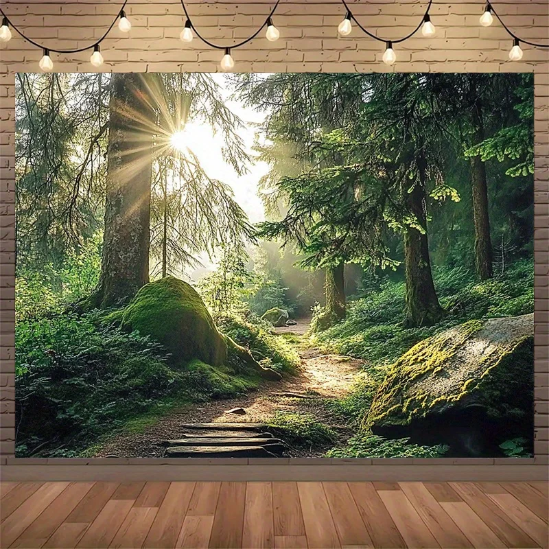 Der Polyester-Hintergrund und Partybanner verfügt über eine nordische grüne Waldlandschaft – Geburtstage, Hochzeiten
