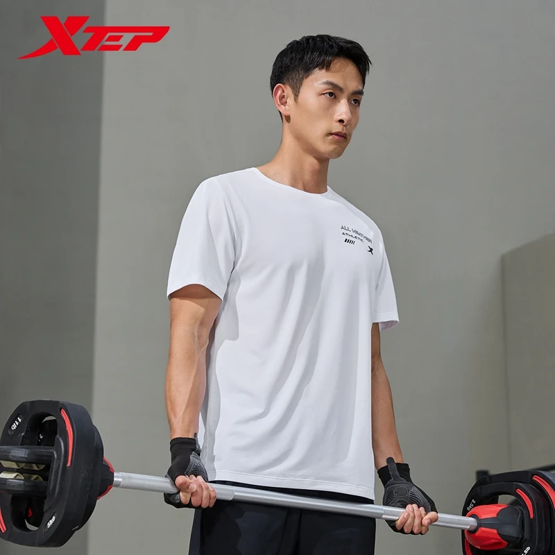 Xtep Short Sleeve Knitted Shirt For Men 2024 Summer Quick-Drying Men\'s T-shirt Training Breathable Outdoor Tops 876229010030