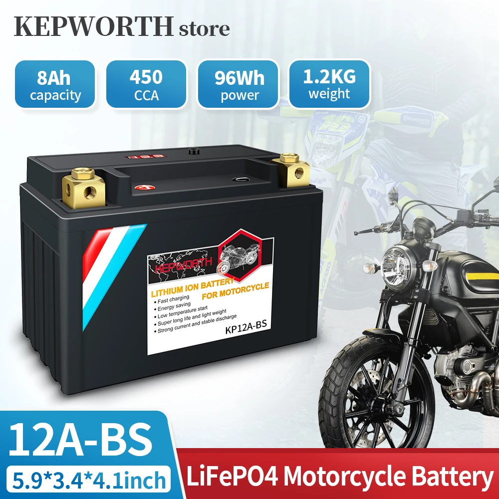 12A-BS ‎LiFePO4 Motorcycle Battery 12V 8Ah 450cca Powersports Battery Replacement for YTX12A-BS, ‎BT12A-BS, TR 78-1320, ATX12ABS