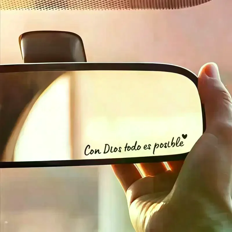 2pcs Con Dios Todo Es Posible Car Mirror Stickers Heartfelt Safety Reminder For Women Men Drivers Car Interior Sticker